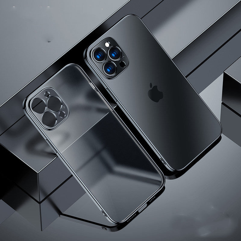 Coque iPhone Silicone Luxe – Cadre Carré Chromé, Compatible iPhone 7 à 12 Pro Max