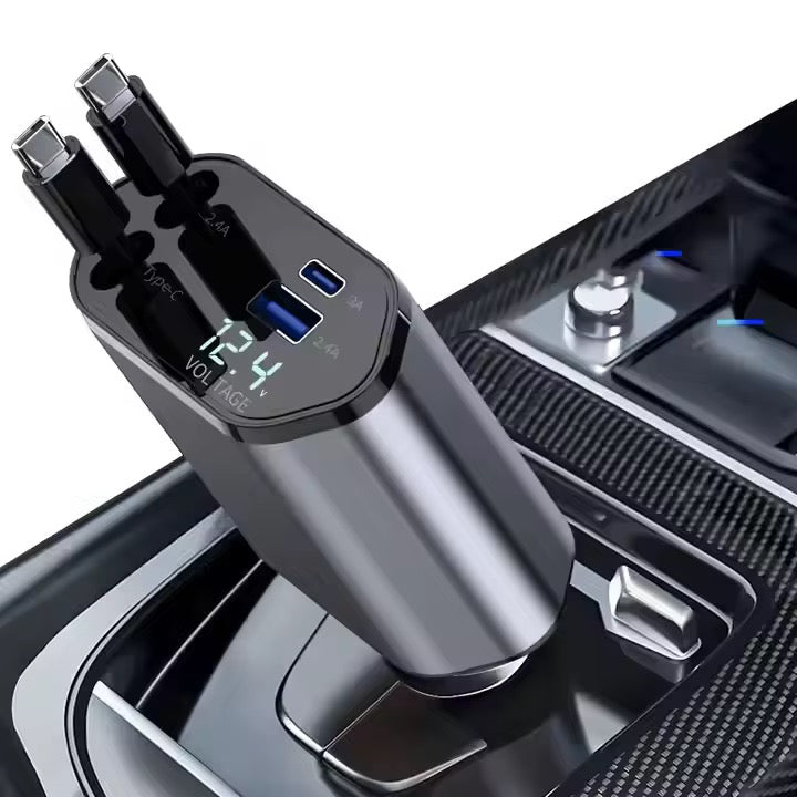 Chargeur de Voiture Rétractable 4 en 1, Alimentation Super Rapide, Adaptateur avec Affichage LED, 4 Ports
USB Type C, Max 60W