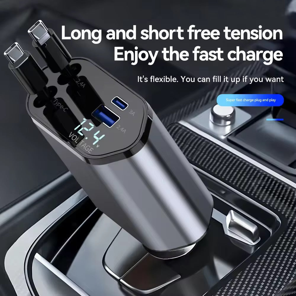 Chargeur de Voiture Rétractable 4 en 1, Alimentation Super Rapide, Adaptateur avec Affichage LED, 4 Ports
USB Type C, Max 60W